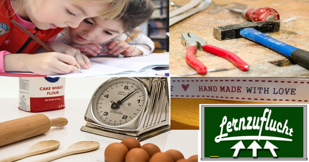 Kinder, Handwerkszeug, Logo der Lernzuflucht Hagen Nachhilfe, jetzt bewerben!