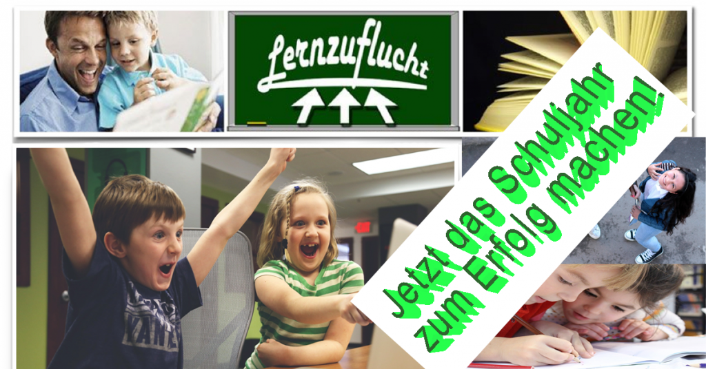 Lernzuflucht Nachhilfe Hagen Logo; Jubelnde Kinder; Jetzt das Schuljahr zum Erfolg machen!
